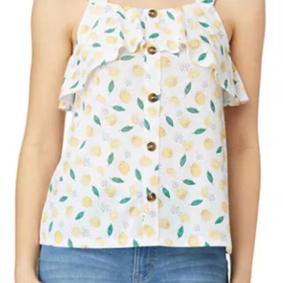 Wallflower Ruffle Lemon White Tank Top Size Medium - Picture 1 of 6